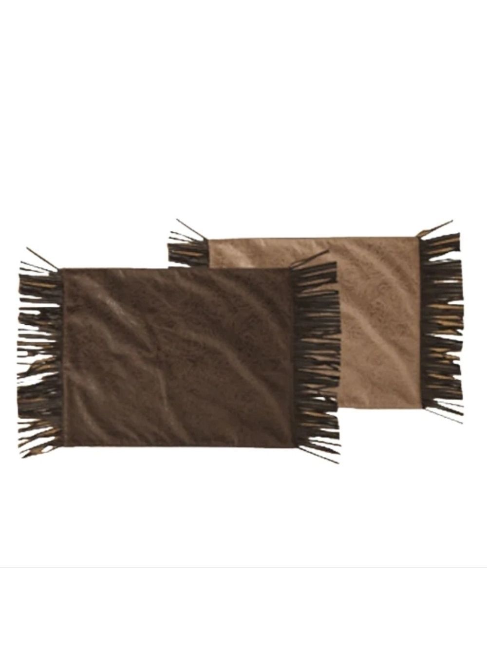 NEW Rustic farmhouse Western 4 pc set Placemats embossed faux suede with fringe